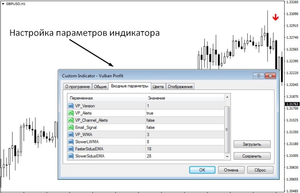 Окно настроек Vulkan Profit